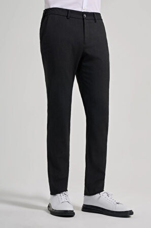 Siyah Kendinden Desenli Yan Cep Slim Fit Jogger Pantolon 1003250161