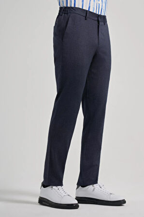 Koyu Lacivert Kendinden Desenli Yan Cep Slim Fit Jogger Pantolon 1003250161