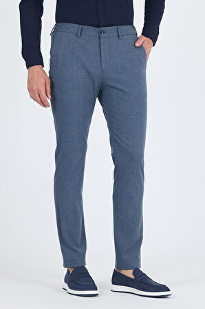 Lacivert Kendinden Desenli Yan Cep Slim Fit Jogger Pantolon 1003250161