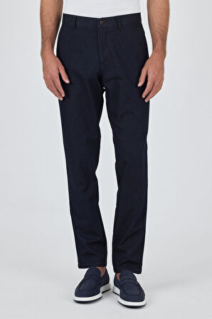 Koyu Lacivert Gabardin Yan Cep Düz Paça Casual Comfort Fit Pamuklu Chino Pantolon 1003250211