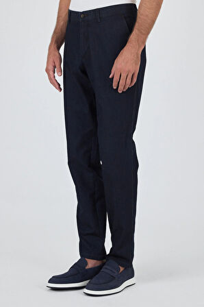 Koyu Lacivert Gabardin Yan Cep Düz Paça Casual Comfort Fit Pamuklu Chino Pantolon 1003250211