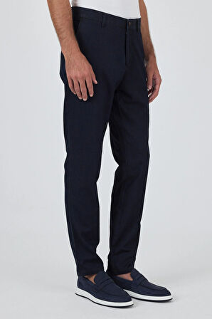 Koyu Lacivert Gabardin Yan Cep Düz Paça Casual Comfort Fit Pamuklu Chino Pantolon 1003250211