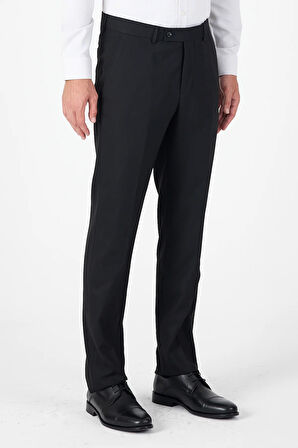 Siyah Yan Cep Açık Paça Düz Comfort Fit Esnek Pantolon 1003250914