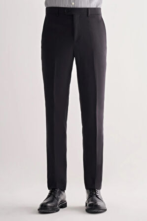Siyah Yan Cep Açık Paça Kendinden Desenli Slim Fit Esnek Pantolon 1003255151