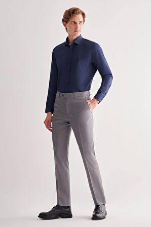 Gri Yan Cep Açık Paça Kendinden Desenli Slim Fit Esnek Pantolon 1003255151