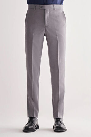 Gri Yan Cep Açık Paça Kendinden Desenli Slim Fit Esnek Pantolon 1003255151