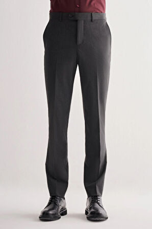 Koyu Antrasit Yan Cep Açık Paça Kendinden Desenli Slim Fit  Pantolon 1003255152