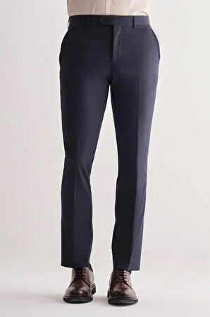 Lacivert Yan Cep Açık Paça Kendinden Desenli Slim Fit  Pantolon 1003255152