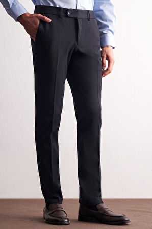 Lacivert Yan Cep Açık Paça Esnek Slim Fit Classic Casual Pantolon 1003255153