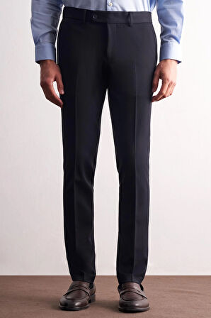 Lacivert Yan Cep Açık Paça Esnek Slim Fit Classic Casual Pantolon 1003255153