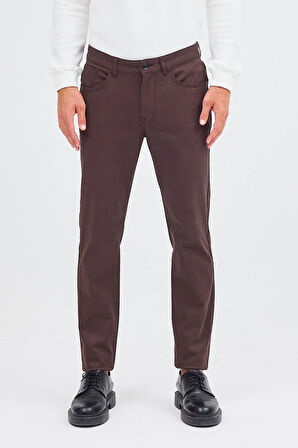Sütlü Kahverengi 5 Cep  Düz Paça Pamuklu Slim Fit 5 Cep Casual Pantolon 1003255154