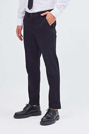 Siyah Yan Cep Düz Paça Pamuklu Slim Fit Chino Casual Pantolon 1003255155