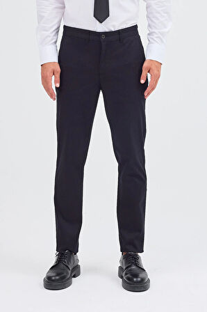 Siyah Yan Cep Düz Paça Pamuklu Slim Fit Chino Casual Pantolon 1003255155