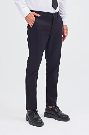Siyah Yan Cep Düz Paça Pamuklu Slim Fit Chino Casual Pantolon 1003255155