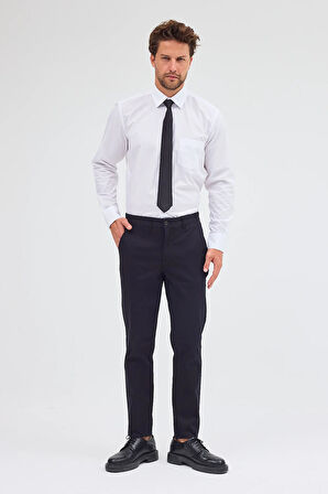 Siyah Yan Cep Düz Paça Pamuklu Slim Fit Chino Casual Pantolon 1003255155