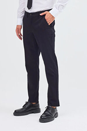 Siyah Yan Cep Düz Paça Pamuklu Slim Fit Chino Casual Pantolon 1003255155