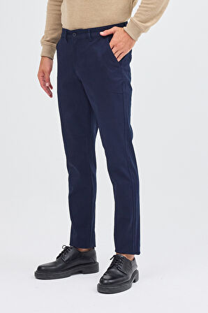 Koyu Lacivert Yan Cep Düz Paça Pamuklu Slim Fit Chino Casual Pantolon 1003255155