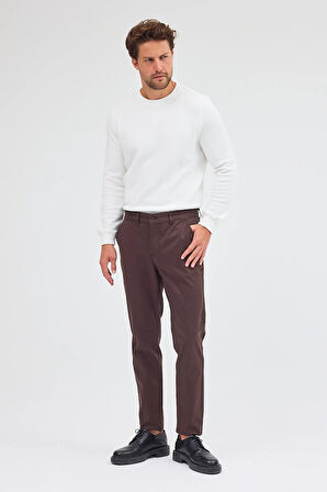 Sütlü Kahverengi Yan Cep Düz Paça Pamuklu Slim Fit Chino Casual Pantolon 1003255155