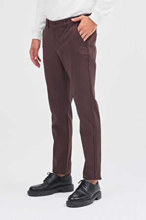Sütlü Kahverengi Yan Cep Düz Paça Pamuklu Slim Fit Chino Casual Pantolon 1003255155