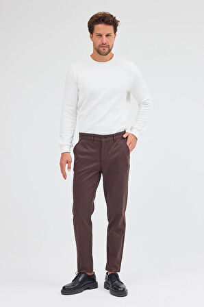 Sütlü Kahverengi Yan Cep Düz Paça Pamuklu Slim Fit Chino Casual Pantolon 1003255155