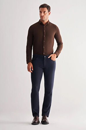 Lacivert 5 Cep  Düz Paça Esnek Slim Fit  Casual Pantolon 1003255157
