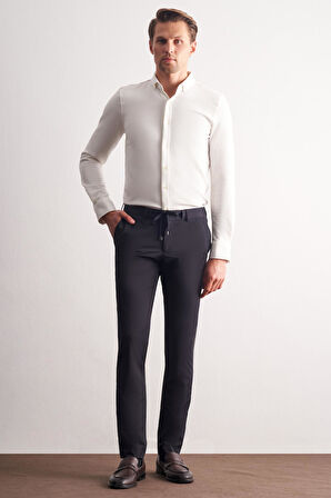 Lacivert Yan Cep Düz Paça  Slim Fit Chino Casual Pantolon 1003255158