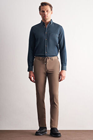 Koyu Vizon Yan Cep Düz Paça  Slim Fit Chino Casual Pantolon 1003255158