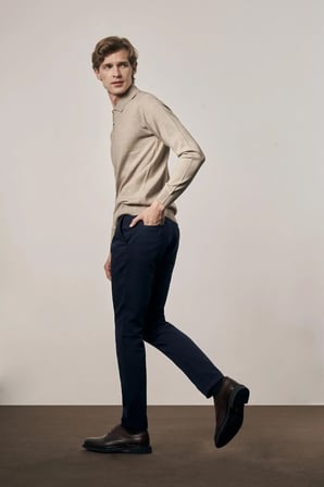 Koyu Lacivert Yan Cep Düz Paça Pamuklu Slim Fit Chino Casual Pantolon 1003255161