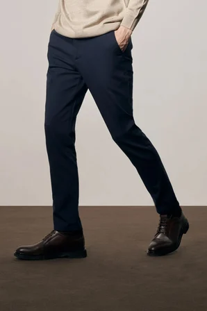 Koyu Lacivert Yan Cep Düz Paça Pamuklu Slim Fit Chino Casual Pantolon 1003255161
