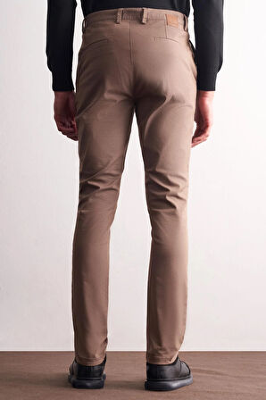 Kahverengi Yan Cep Düz Paça Pamuklu Slim Fit Chino Casual Pantolon 1003255164