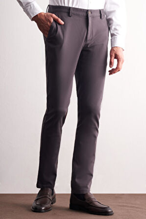 Antrasit Yan Cep Düz Paça Pamuklu Slim Fit Chino Casual Pantolon 1003255165