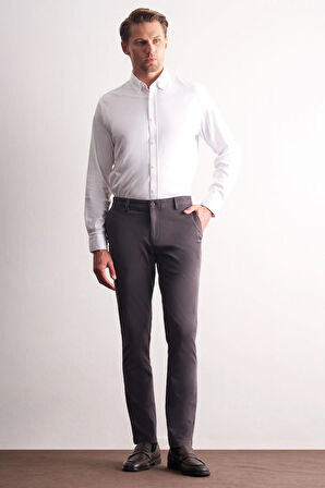 Antrasit Yan Cep Düz Paça Pamuklu Slim Fit Chino Casual Pantolon 1003255165