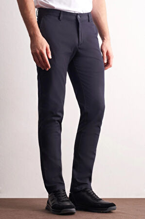 Lacivert Yan Cep Düz Paça Pamuklu Slim Fit Chino Casual Pantolon 1003255165