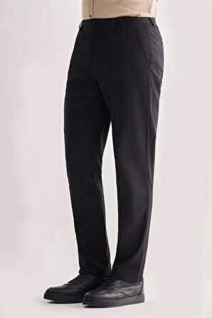 Siyah Yan Cep Düz Paça Pamuklu Comfort Fit Chino Casual Pantolon 1003255166