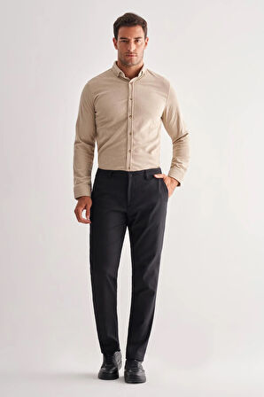 Siyah Yan Cep Düz Paça Pamuklu Comfort Fit Chino Casual Pantolon 1003255166