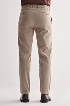Koyu Bej Yan Cep Düz Paça Pamuklu Comfort Fit Chino Casual Pantolon 1003255166