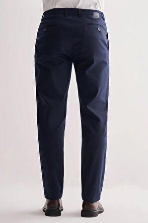 Lacivert Yan Cep Düz Paça Pamuklu Comfort Fit Chino Casual Pantolon 1003255167