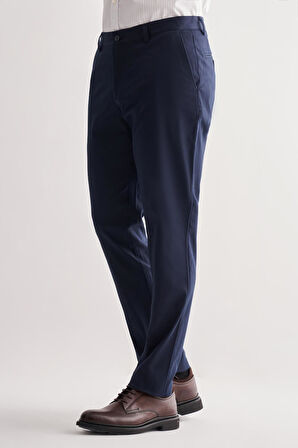Lacivert Yan Cep Düz Paça Pamuklu Comfort Fit Chino Casual Pantolon 1003255167