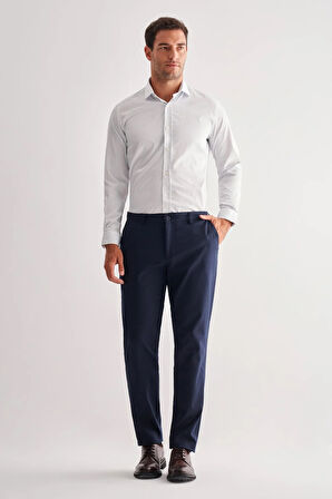 Lacivert Yan Cep Düz Paça Pamuklu Comfort Fit Chino Casual Pantolon 1003255167