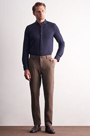 Kahverengi Yan Cep Düz Paça Pamuklu Comfort Fit Chino Casual Pantolon 1003255167