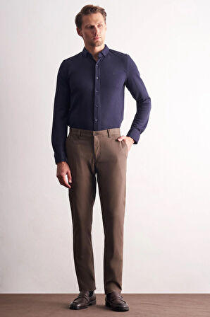 Kahverengi Yan Cep Düz Paça Pamuklu Comfort Fit Chino Casual Pantolon 1003255167