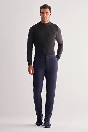 Koyu Lacivert Casual Slim Fit 5 cep Düz paça Pantolon 1003255320