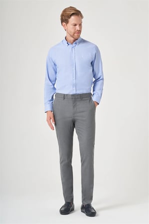 Gri Yan Cep Slim Fit Esnek Chino Pantolon 1003260154