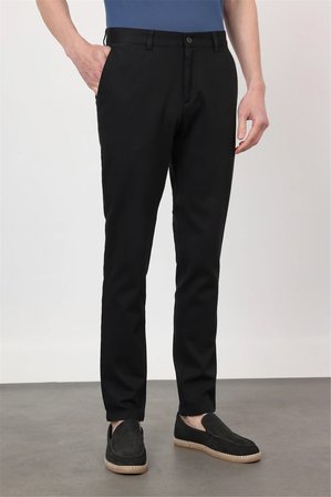 Siyah Yan Cep Düz Paça Armürlü Slim Fit Pamuklu Chino Pantolon 1003260161
