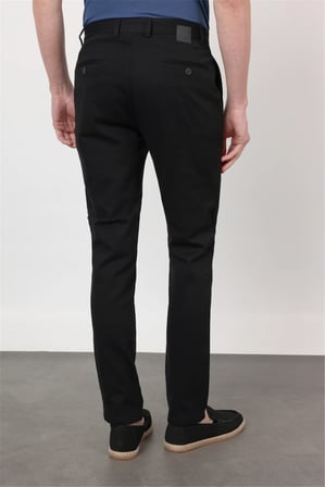 Siyah Yan Cep Düz Paça Armürlü Slim Fit Pamuklu Chino Pantolon 1003260161