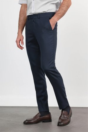 Lacivert Yan Cep Açık Paça Bez Ayağı Slim Fit Esnek Pantolon 1003260162