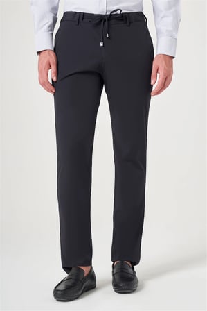 Lacivert Yan Cep Düz Paça Örme Lastikli Slim Fit Beli Lastikli Jogger Pantolon 1003260164