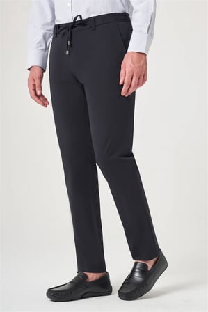 Lacivert Yan Cep Düz Paça Örme Lastikli Slim Fit Beli Lastikli Jogger Pantolon 1003260164