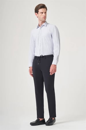 Lacivert Yan Cep Düz Paça Örme Lastikli Slim Fit Beli Lastikli Jogger Pantolon 1003260164