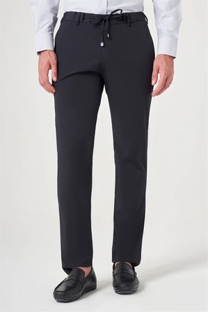 Lacivert Yan Cep Düz Paça Örme Lastikli Slim Fit Beli Lastikli Jogger Pantolon 1003260164